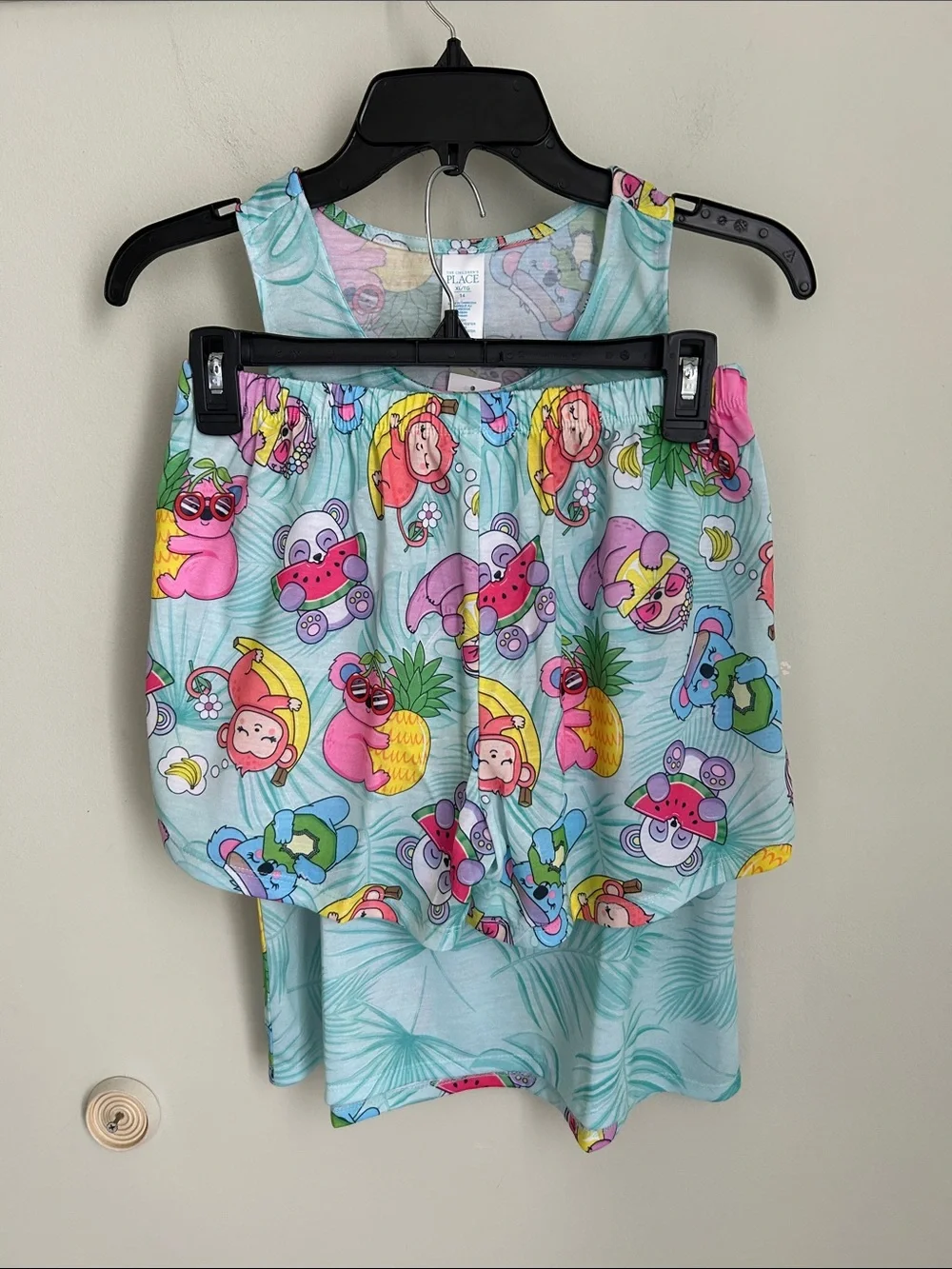 The Children's Place Mint Tropical Animal Pajama Tank and Shorts Set